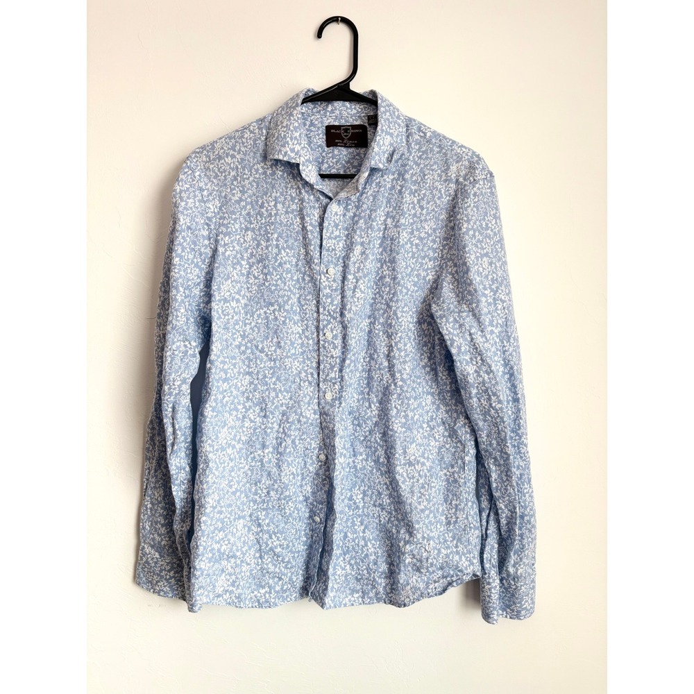 Black Brown 1826 Floral‎ Linen Button Down Shirt Classic Easter Summer Vacation